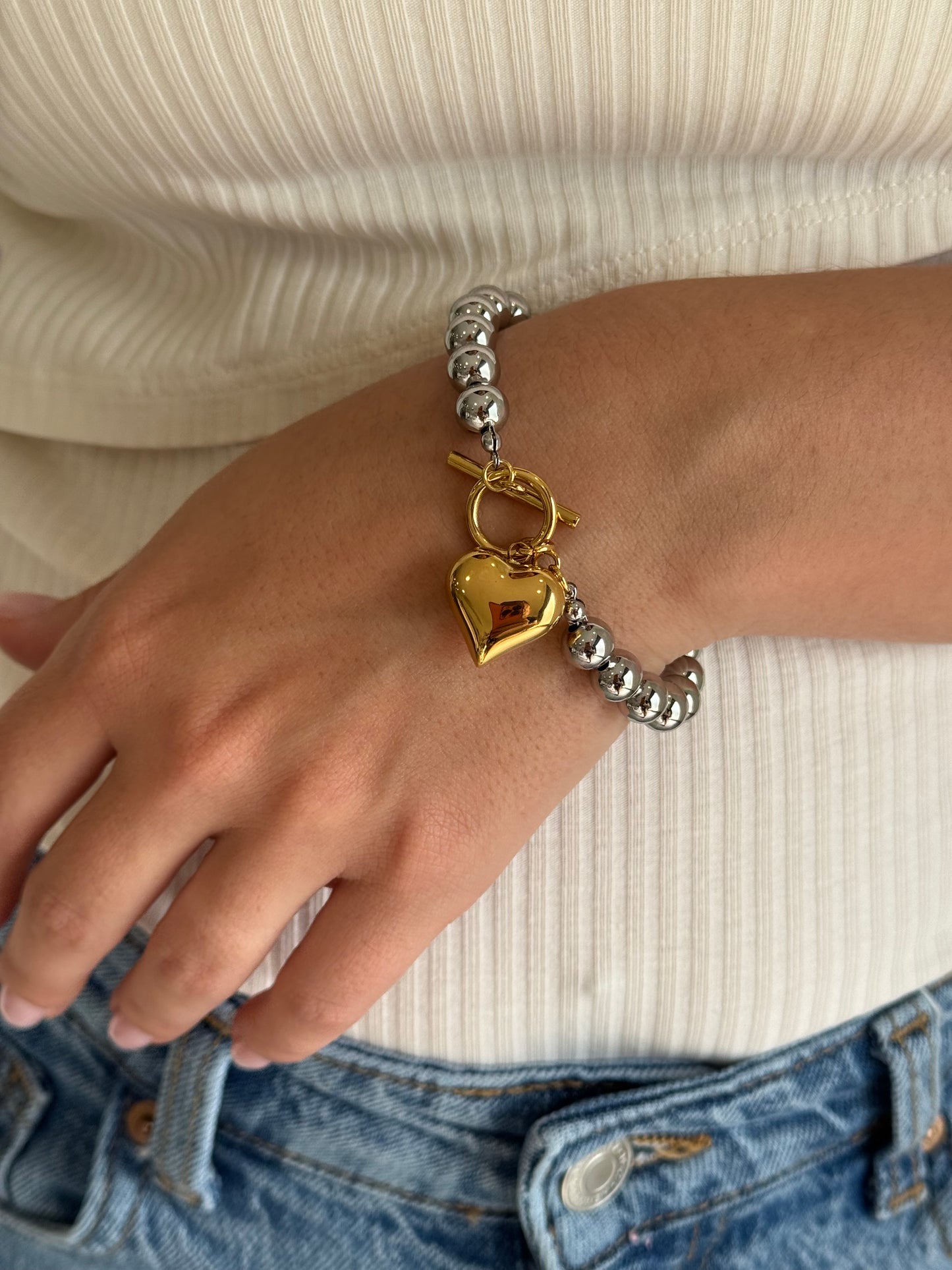 Bracciale cuore bicolor