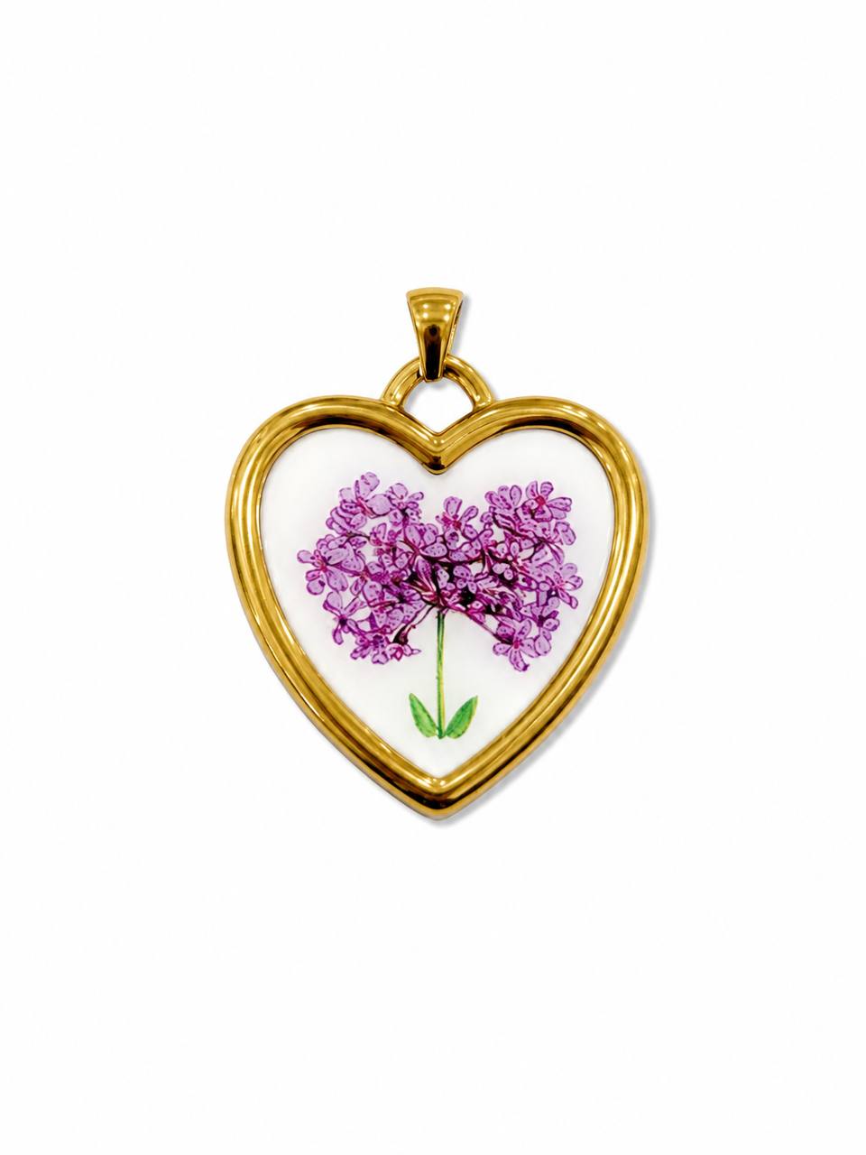 Charm cuore con fiore lavanda