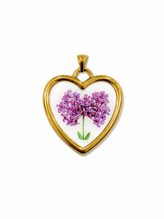 Charm cuore con fiore lavanda